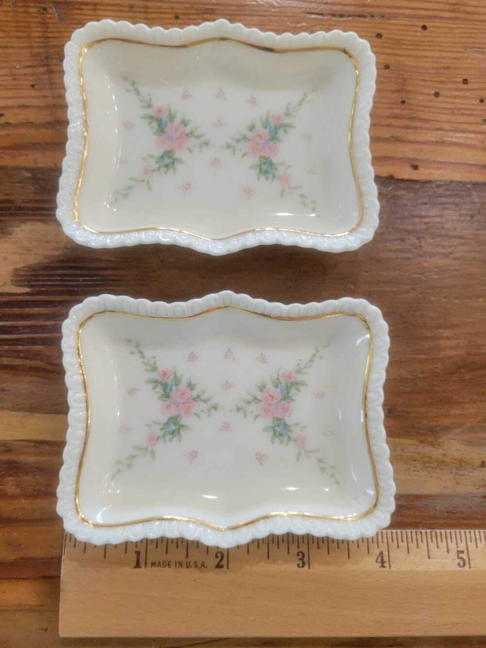Lenox Mini Rose Primrose Trinket Tray Gold Edge Set of 2 Vintage